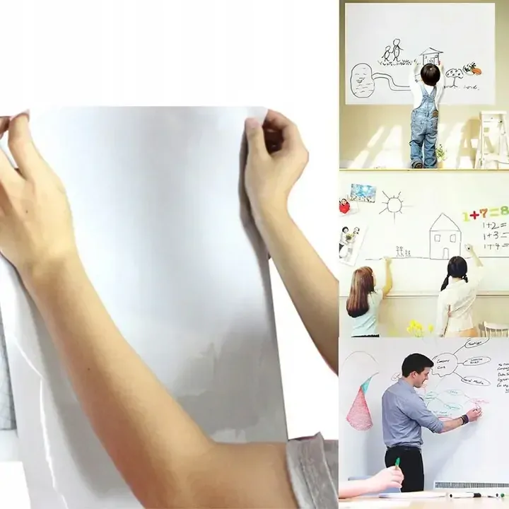 Bílá samolepicí tabule na křídy + fix 200x45cm