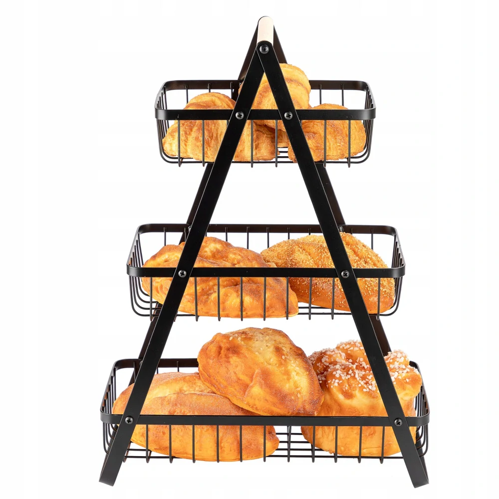 Koš na ovoce a zeleninu kovový dekorativní stojan třipatrový