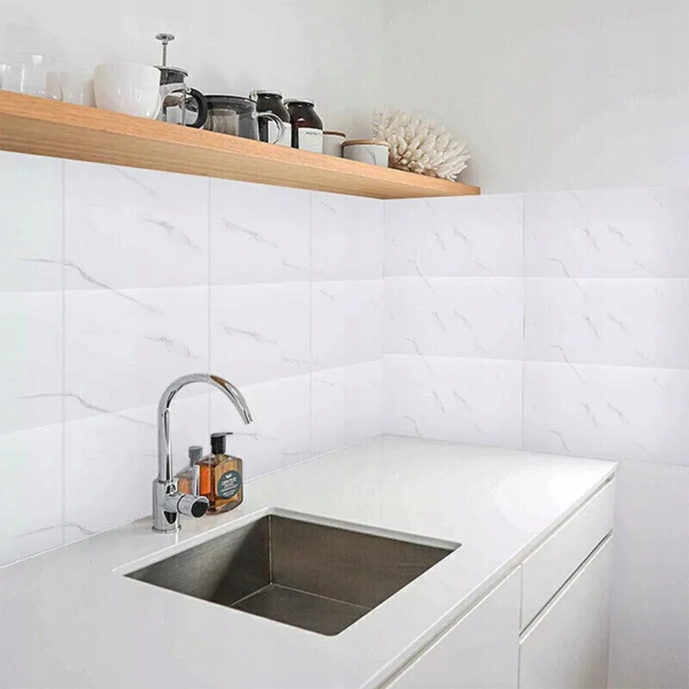 Panele samolepicí bílá mramorová pěnová tapeta nástěnné 30x60cm 10 ks