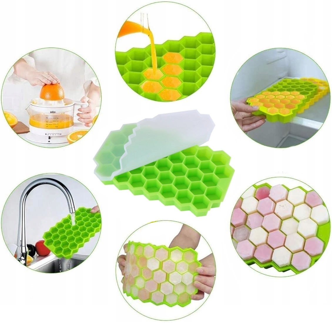 Silikonová flexibilní forma na led s víkem 37 kostek