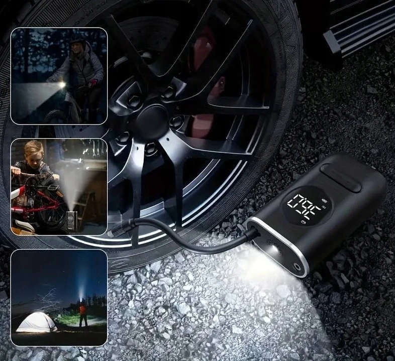 Akumulátorová pumpa do auta na kolo s detekci tlaku a LED světlem