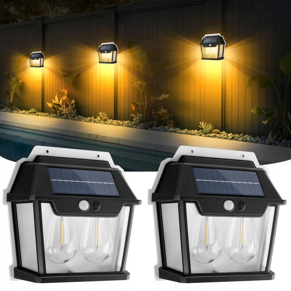 Solární LED nástěnná lampa solar 2x žárovka s čidlem pohybu a soumraku