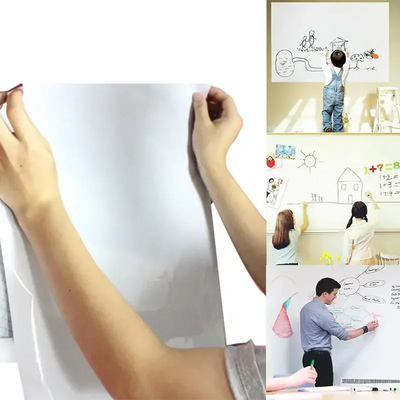 Bílá samolepicí tabule na křídy + fix 200x45cm