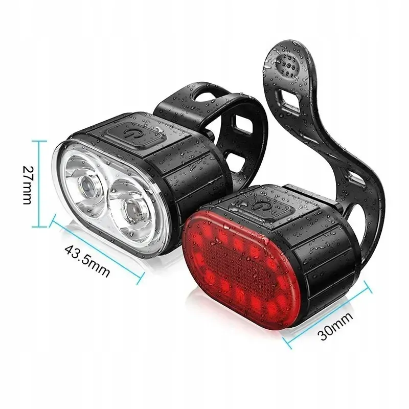 Voděodolné LED světla na kolo, sada přední + zadní