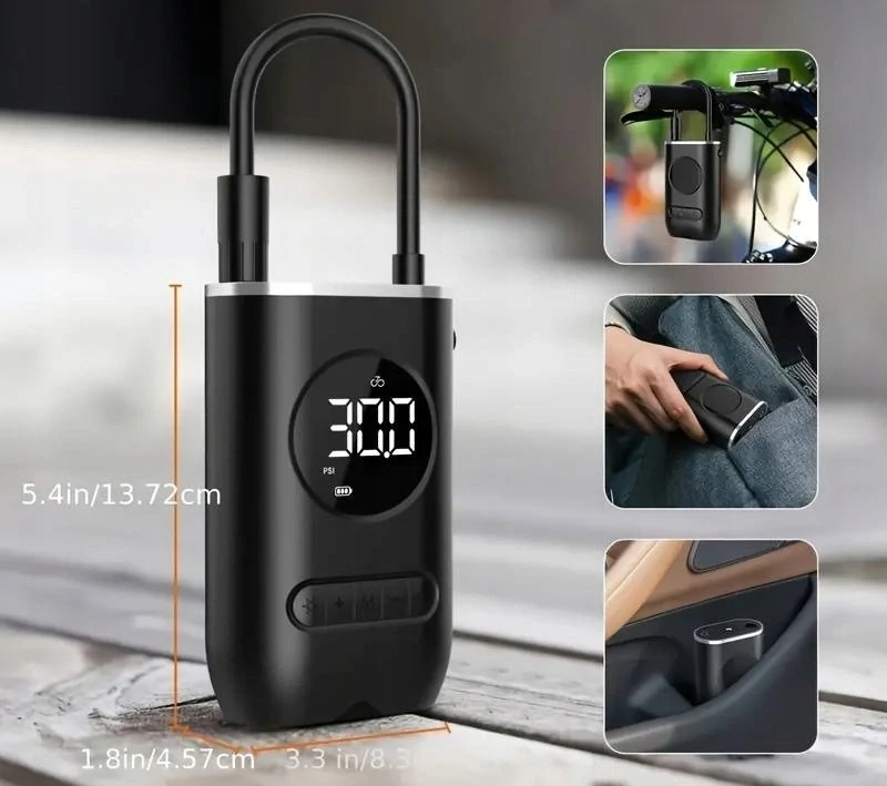 Akumulátorová pumpa do auta na kolo s detekci tlaku a LED světlem