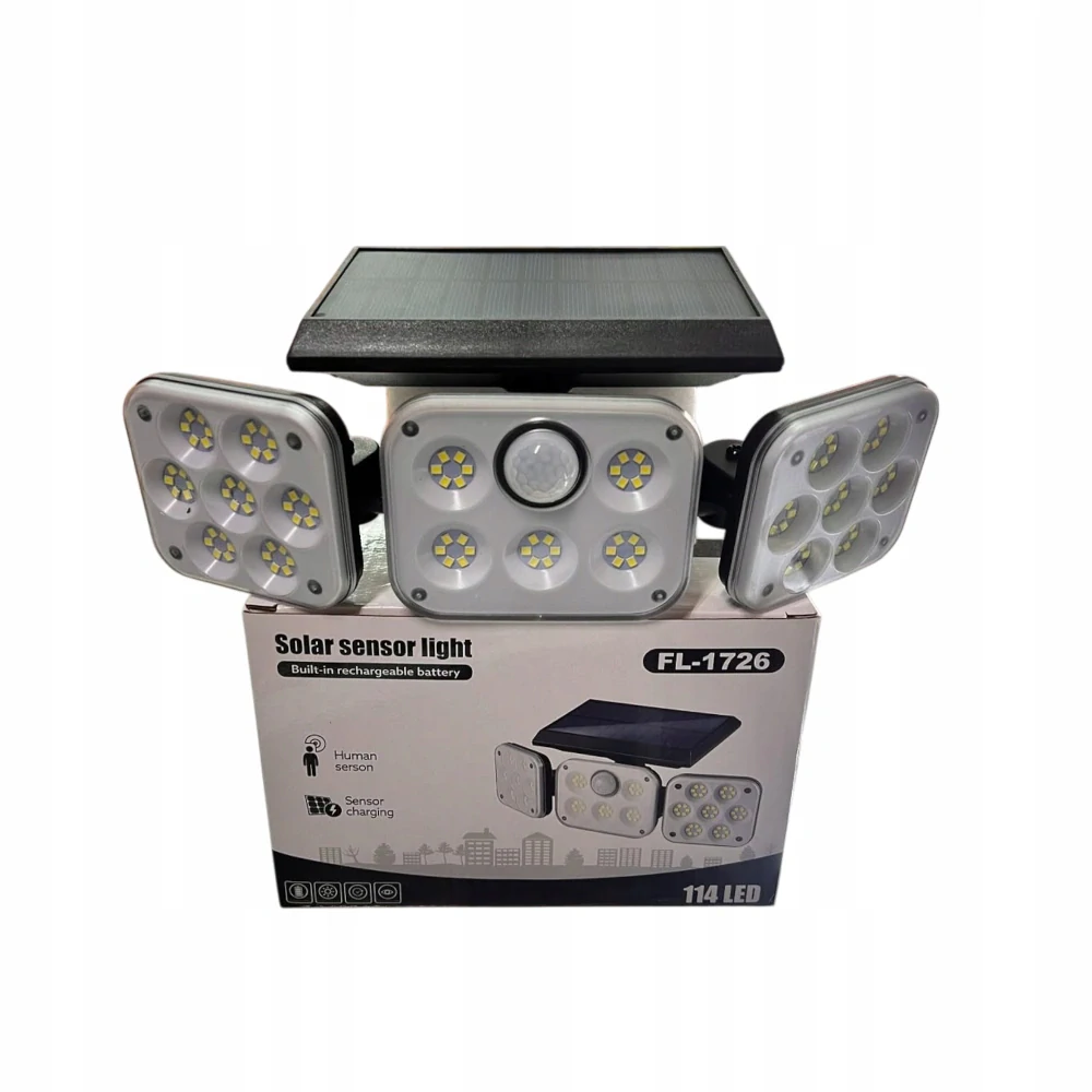 Solární LED reflektor s pohybovým a soumrakovým senzorem, venkovní, 3 nastavitelné moduly