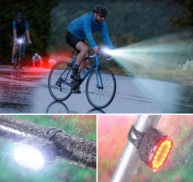 Voděodolné LED světla na kolo, sada přední + zadní