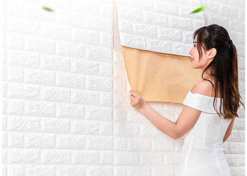 Panel samolepící pěnová tapeta 3D bílá cihla kámen sada 10 ks dlaždic 70x77cm