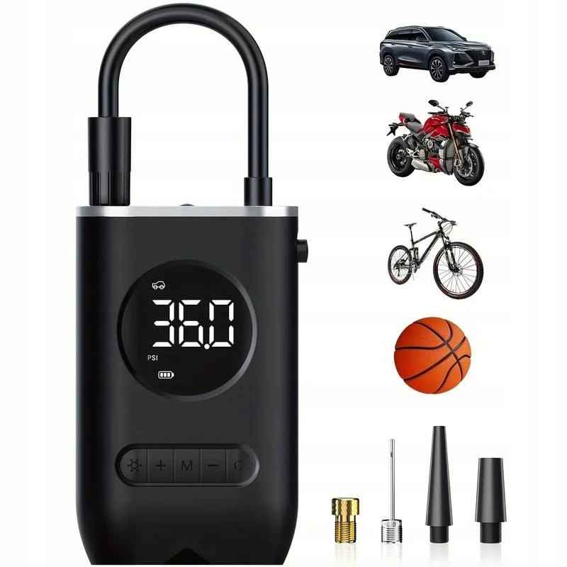 Akumulátorová pumpa do auta na kolo s detekci tlaku a LED světlem