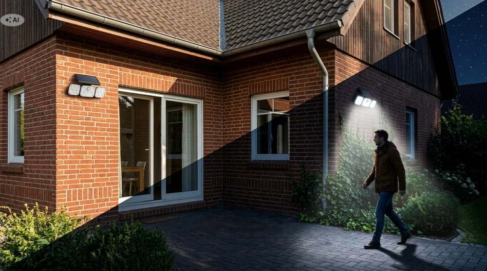 Solární LED reflektor s pohybovým a soumrakovým senzorem, venkovní, 3 nastavitelné moduly