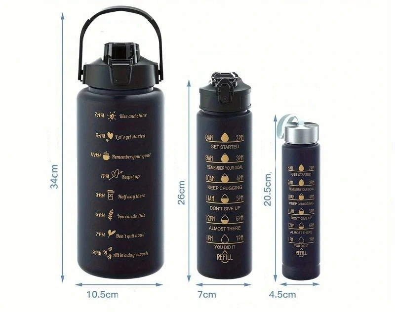 Sada 3 motivačních lahví na vodu s odměrkou 3v1