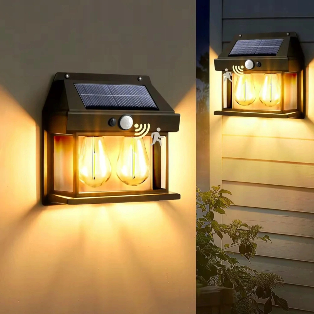 Solární LED nástěnná lampa solar 2x žárovka s čidlem pohybu a soumraku