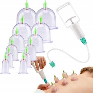 Čínské vakuové baňkování, bez ohňové, terapeutické, sada 12 kusů s pumpou