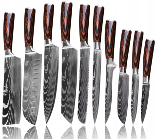 Profesionální japonské kuchyňské nože z nerezové oceli - vzhled damascénské oceli sada 10 ks