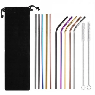 Nerezová brčka 10ks + 2x kartáček na čištění barevné