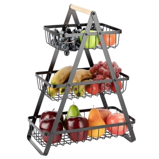 Koš na ovoce a zeleninu kovový dekorativní stojan třipatrový