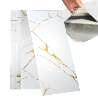 Panele samolepicí bílá a zlaté mramorová pěnová tapeta nástěnné 30x60cm 10 ks
