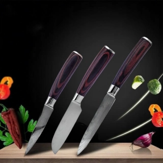 Profesionální japonské kuchyňské nože z nerezové oceli - vzhled damascénské oceli sada 3 ks